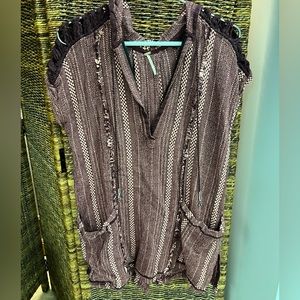 Free People maroon and pink Striped Hooded Sleeveless Top